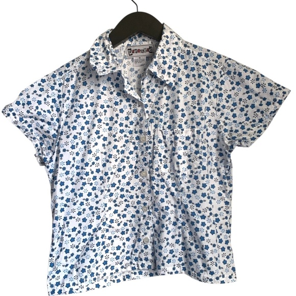 Vintage Y2K Deranged Women's Shirt Size Medium White with Blue Flowers - Picture 1 of 7